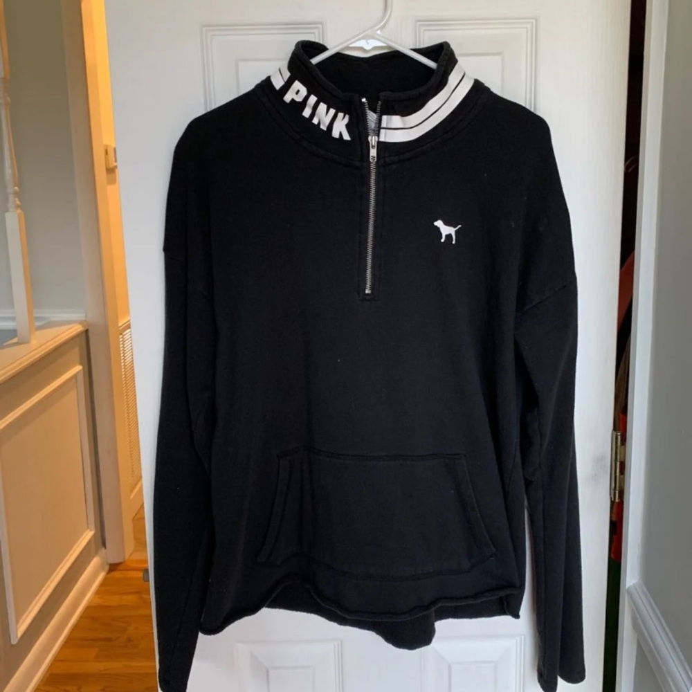 Pink half zip sweatshirt raw hem